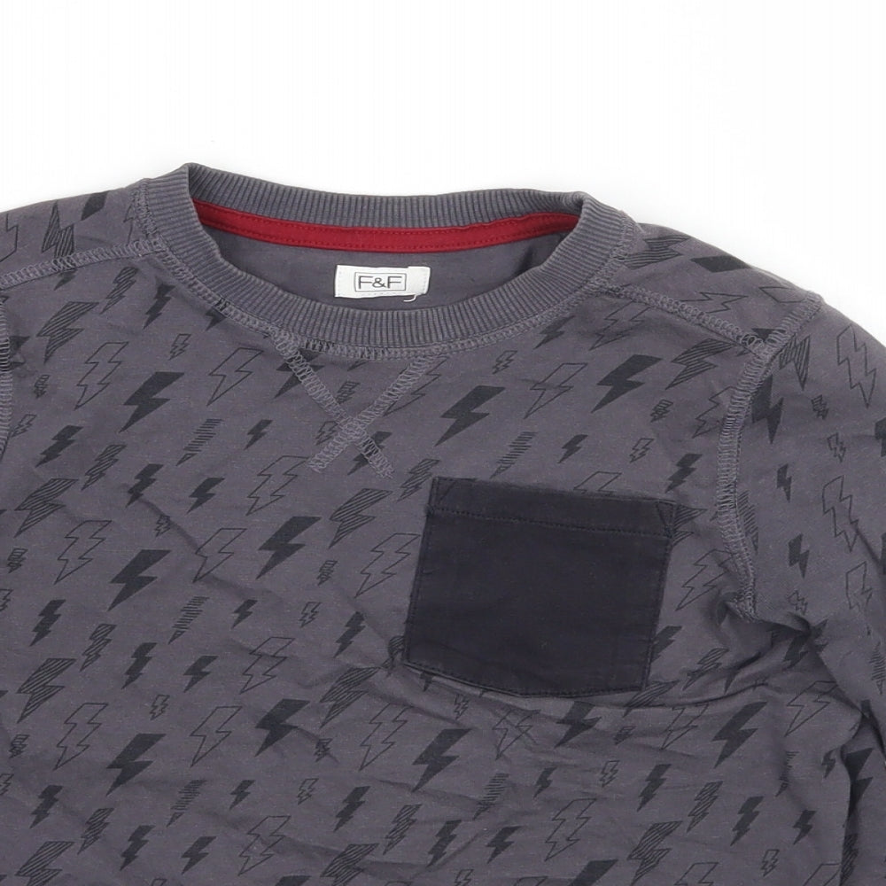 F&F Boys Grey Geometric  Basic T-Shirt Size 5-6 Years