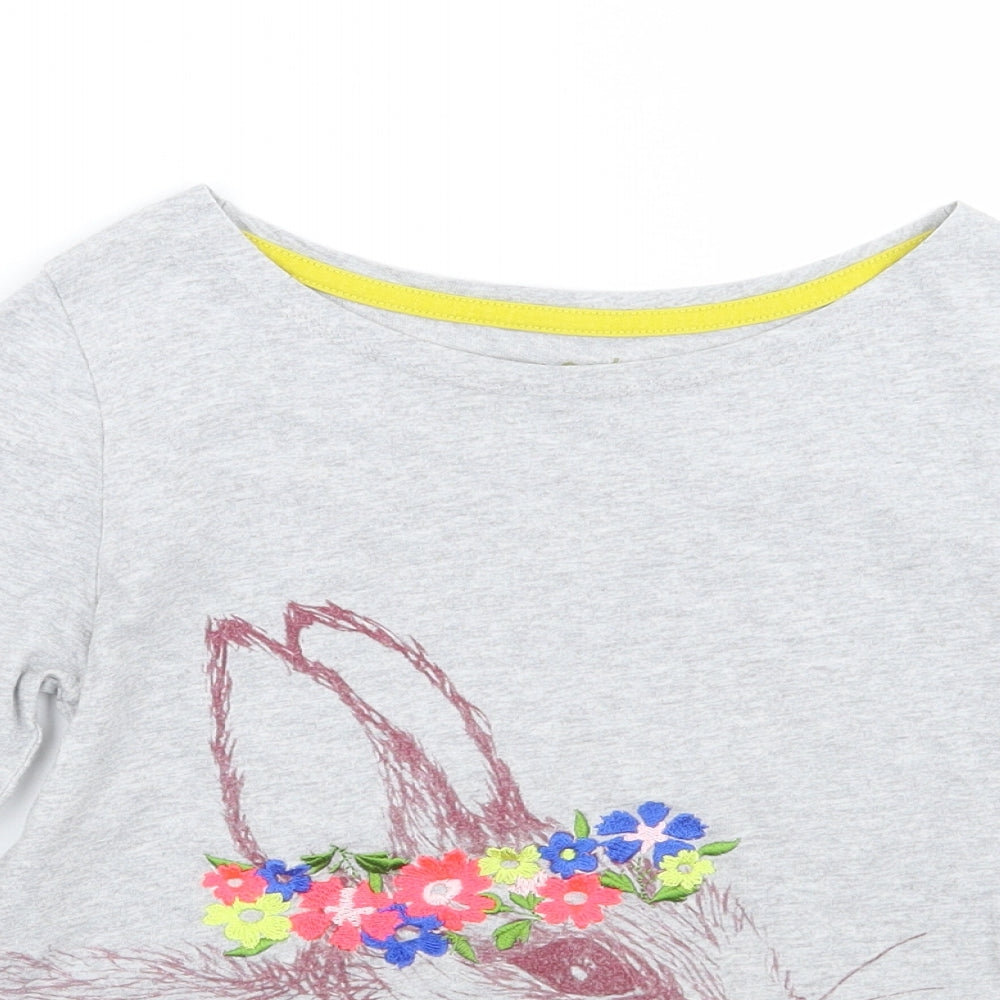 Mini Boden Girls Grey Floral  Basic T-Shirt Size 7-8 Years