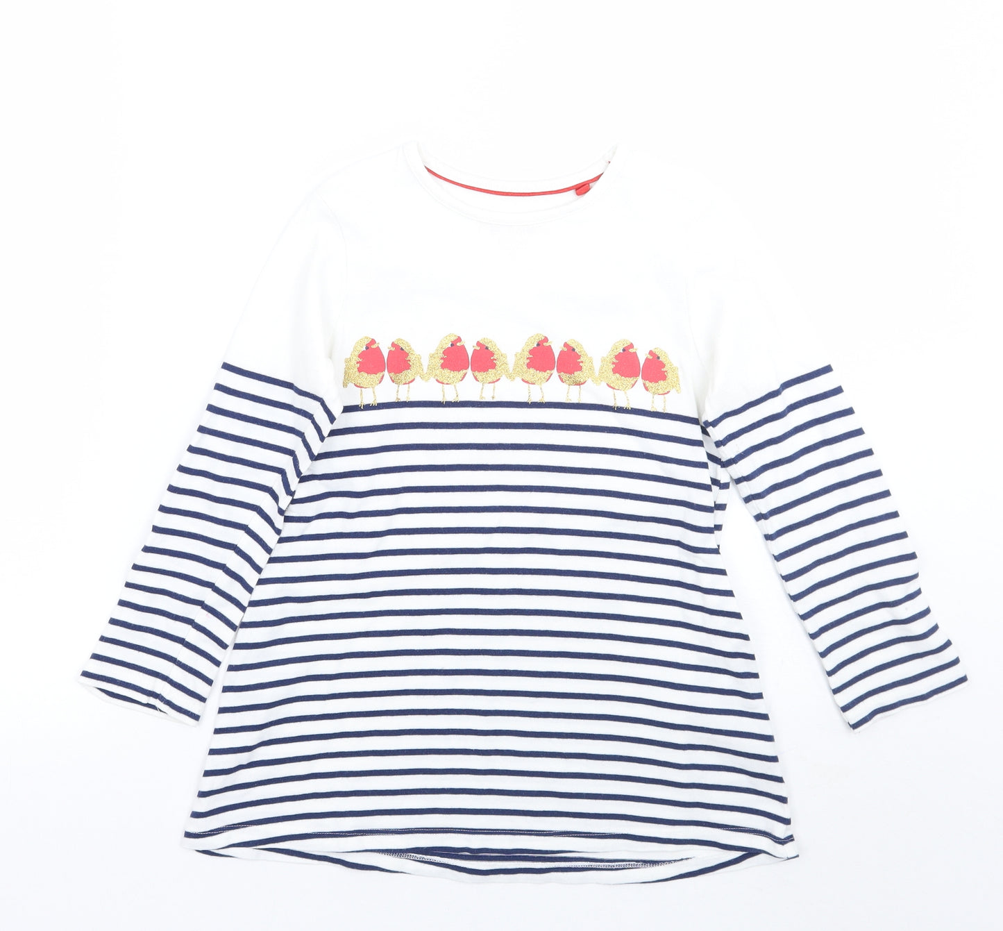 Mini Boden Girls White Striped  Basic T-Shirt Size 6-7 Years