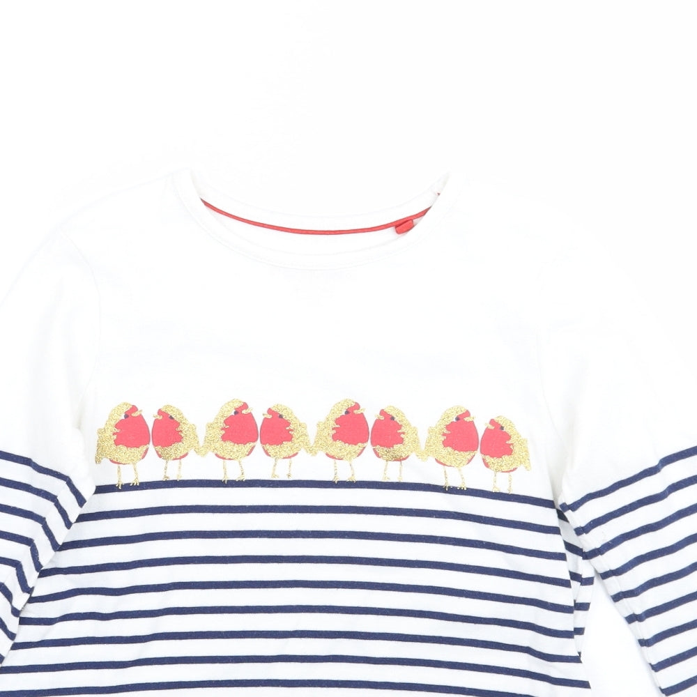 Mini Boden Girls White Striped  Basic T-Shirt Size 6-7 Years