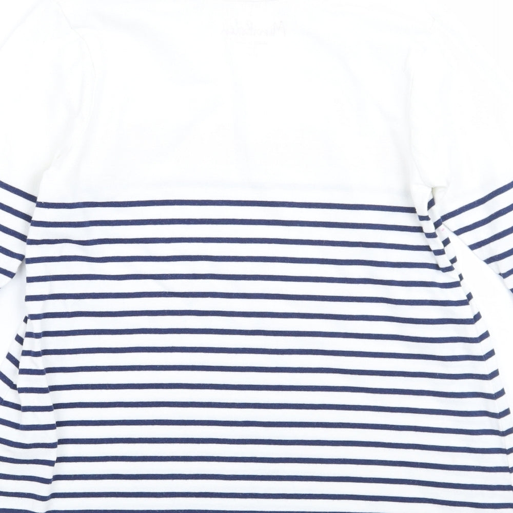 Mini Boden Girls White Striped  Basic T-Shirt Size 6-7 Years