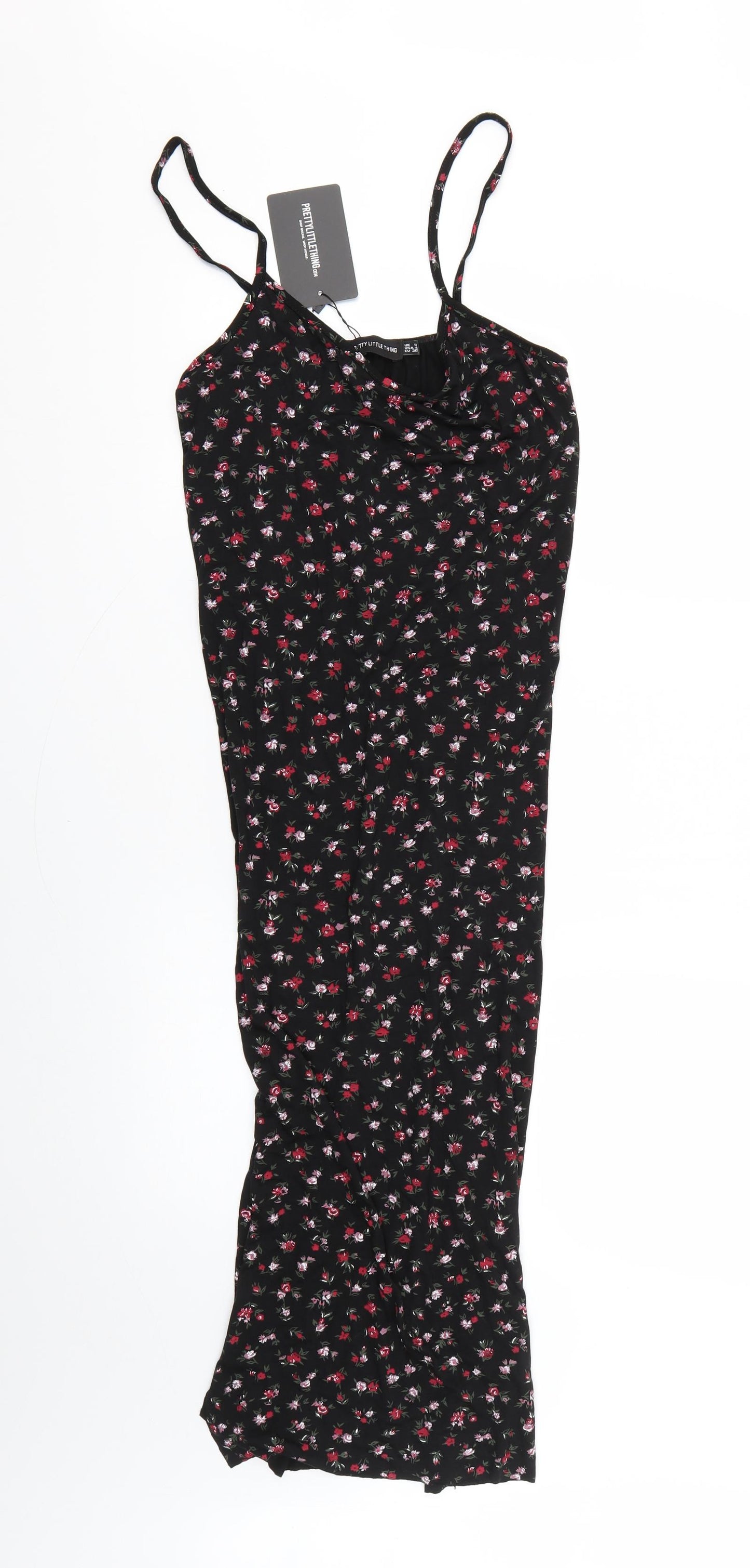 PRETTYLITTLETHING Womens Black Floral  Maxi  Size 8