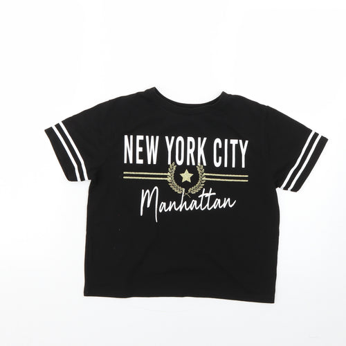 miss evie Girls Black Geometric  Basic T-Shirt Size 9-10 Years