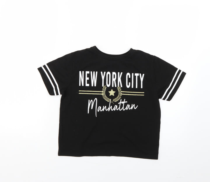 miss evie Girls Black Geometric Basic T-Shirt Size 9-10 Years