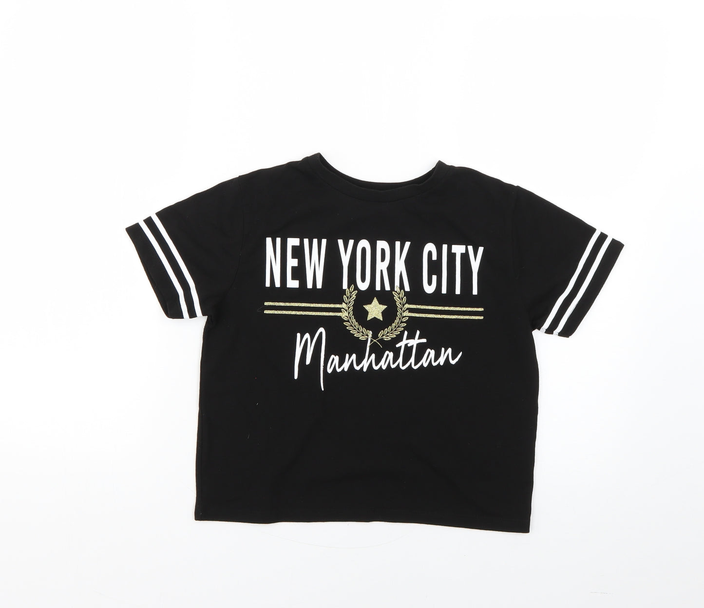 miss evie Girls Black Geometric  Basic T-Shirt Size 9-10 Years