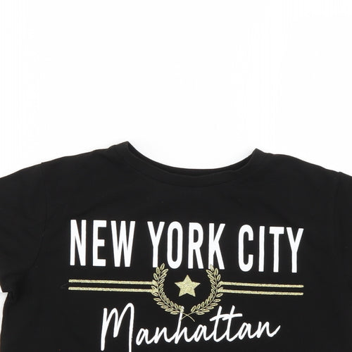 miss evie Girls Black Geometric  Basic T-Shirt Size 9-10 Years