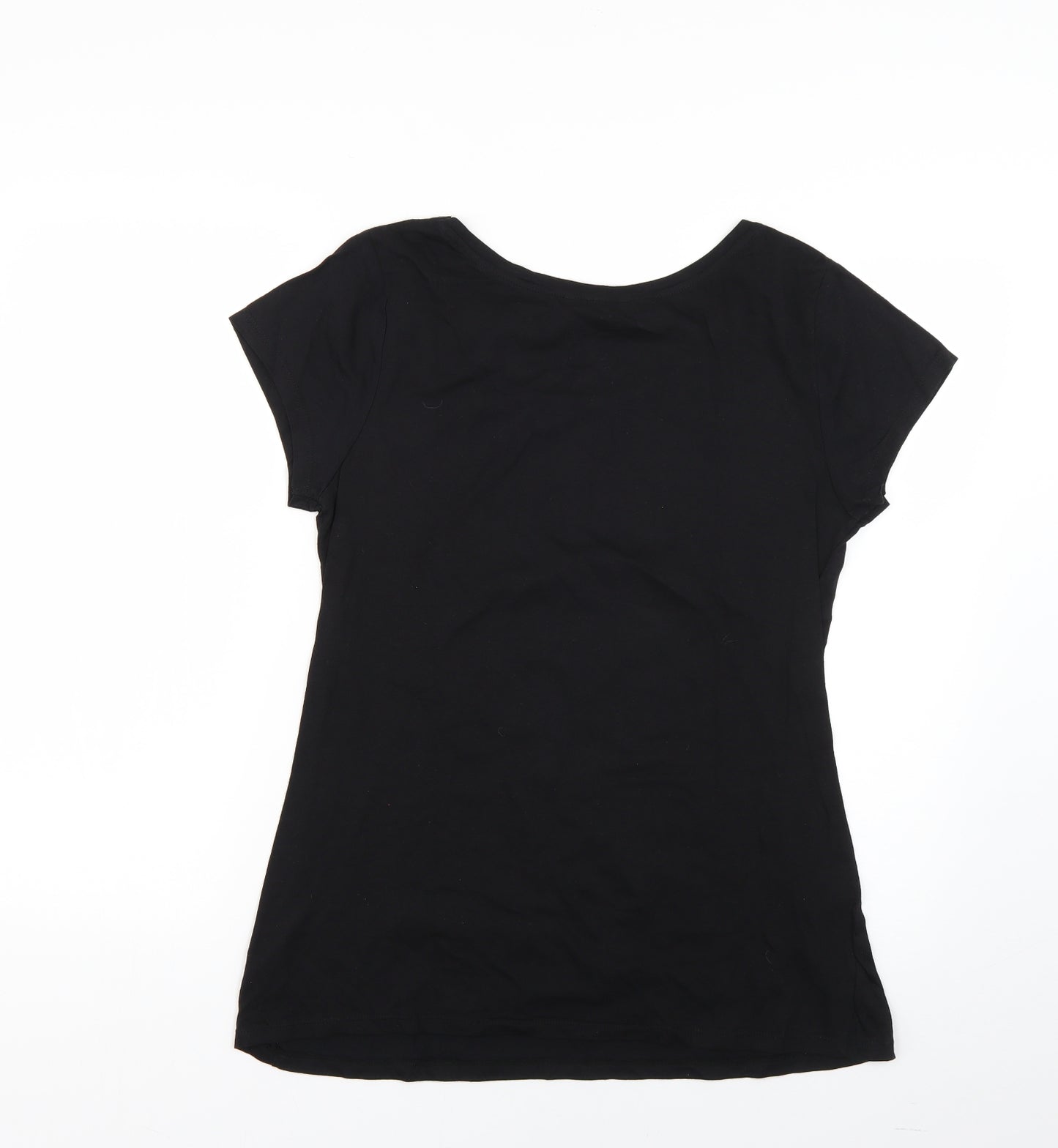 Peacocks Womens Black Geometric  Basic T-Shirt Size 14
