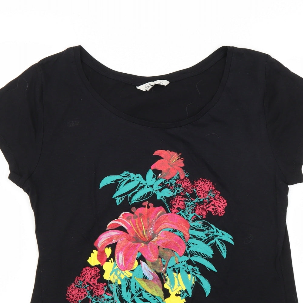 Peacocks Womens Black Geometric  Basic T-Shirt Size 14