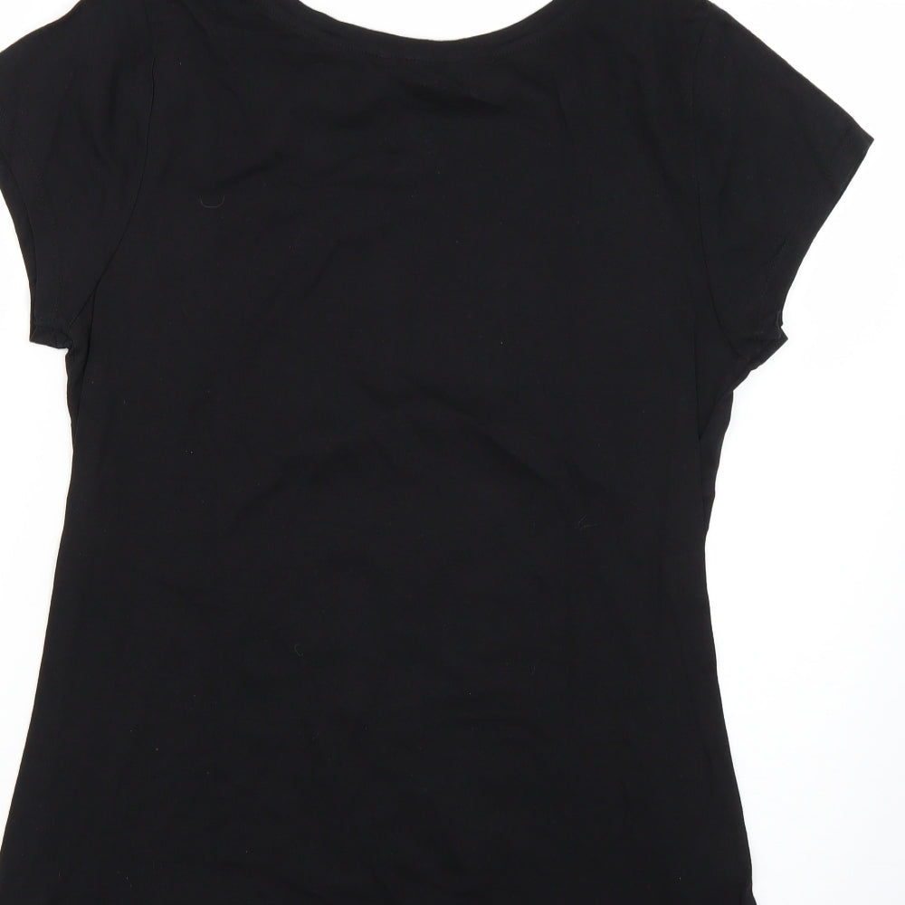 Peacocks Womens Black Geometric  Basic T-Shirt Size 14