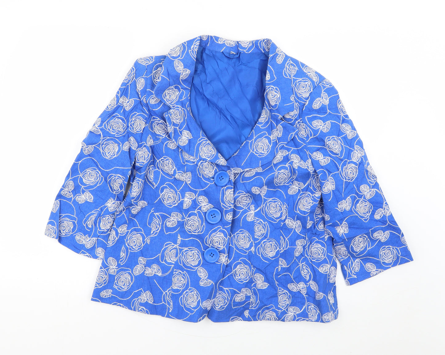 Preworn Womens Blue Floral  Overcoat Coat Size 16