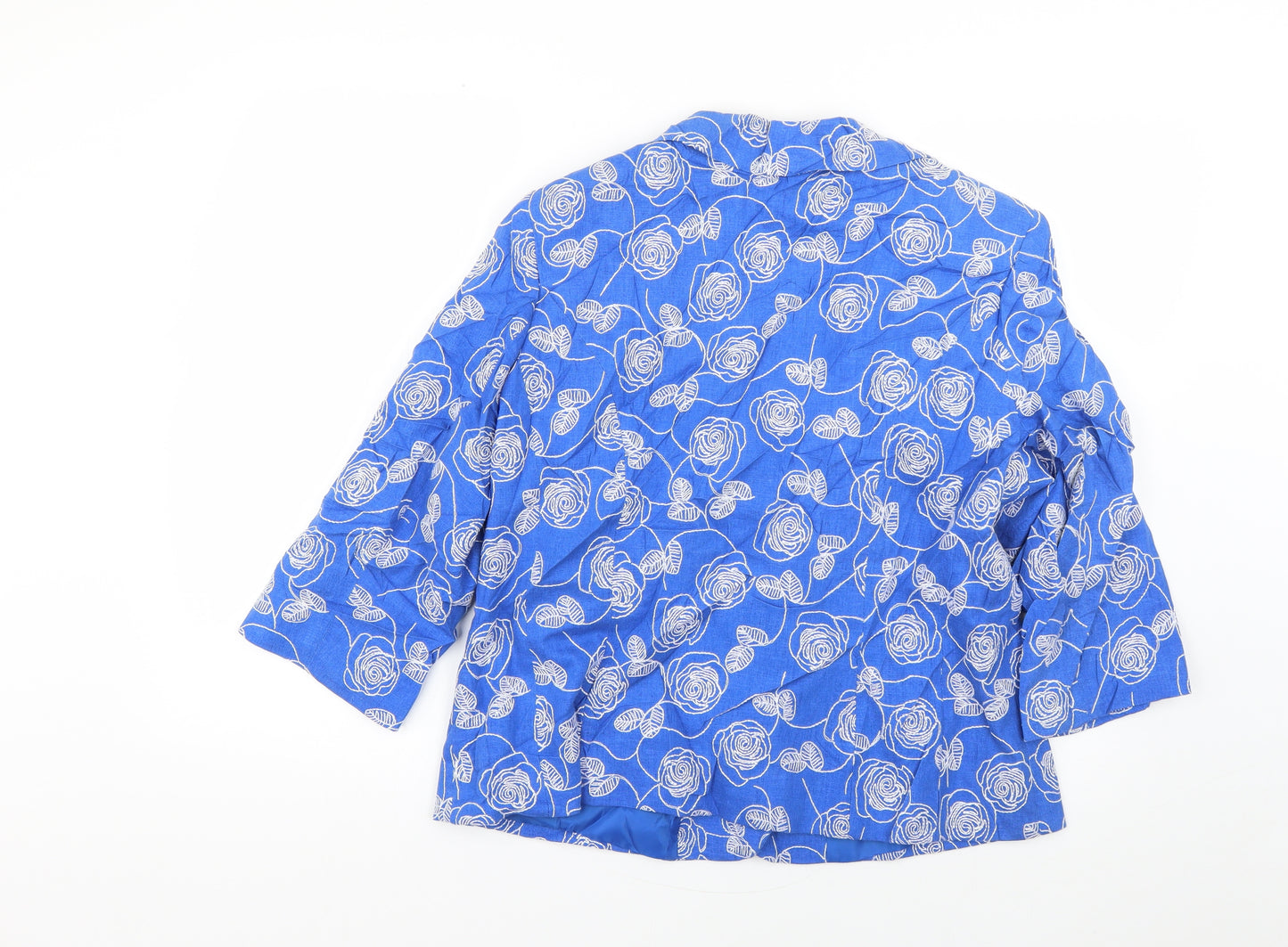 Preworn Womens Blue Floral  Overcoat Coat Size 16