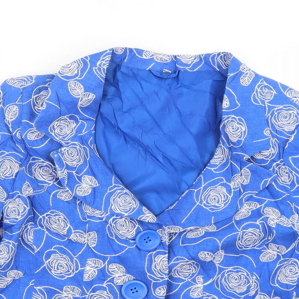 Preworn Womens Blue Floral  Overcoat Coat Size 16