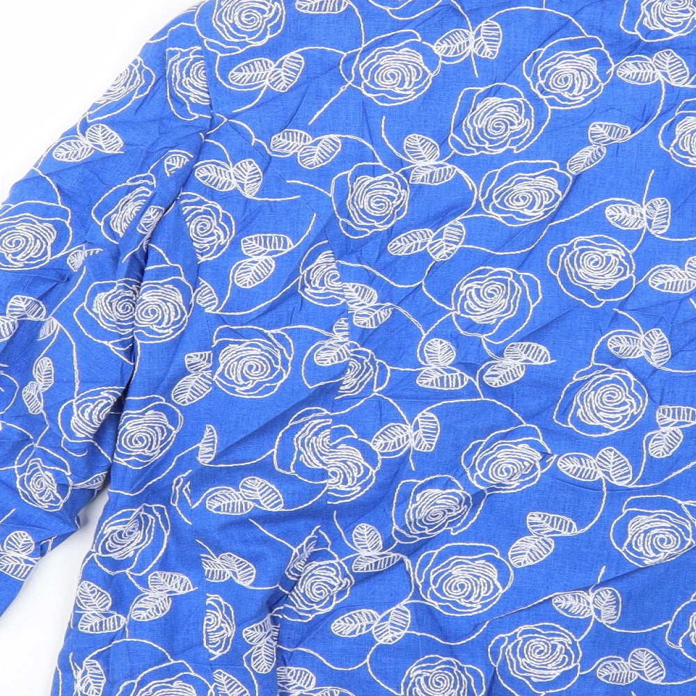 Preworn Womens Blue Floral  Overcoat Coat Size 16