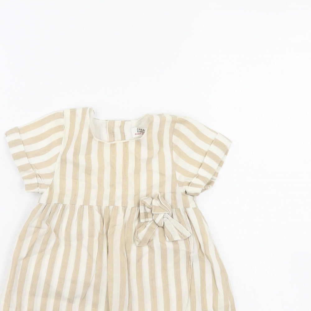 Zara Girls Beige Striped  Fit & Flare  Size 18 Months