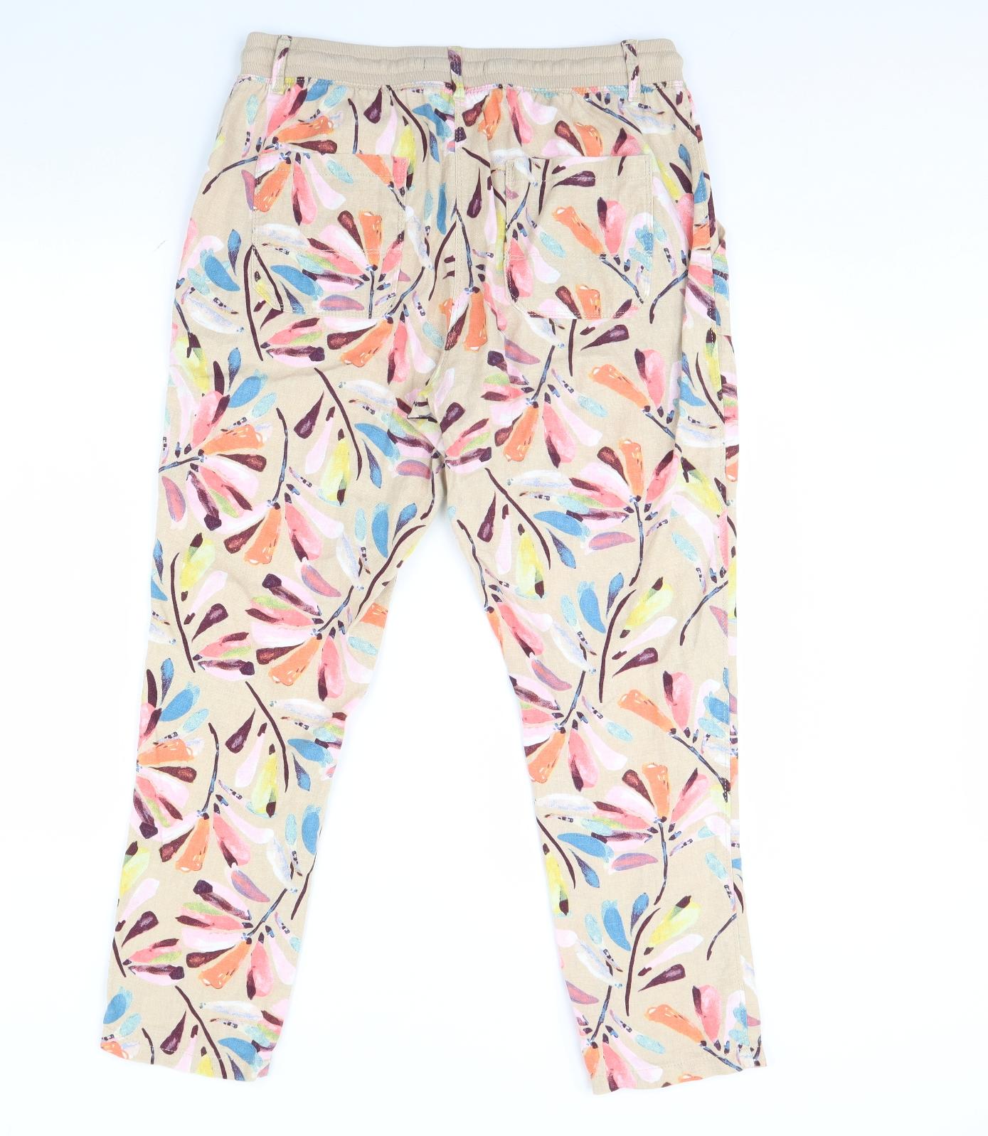 m&S Womens Beige Floral  Trousers  Size 12 L30 in