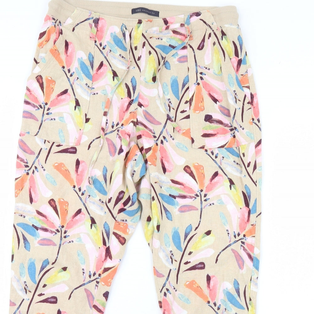 m&S Womens Beige Floral  Trousers  Size 12 L30 in
