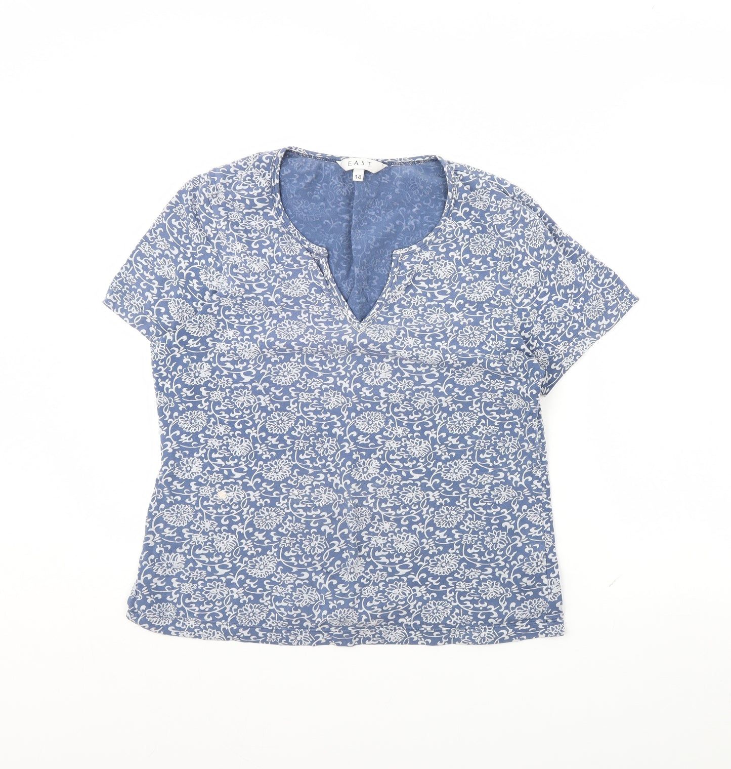 EAST Womens Blue Fair Isle  Basic Blouse Size 14