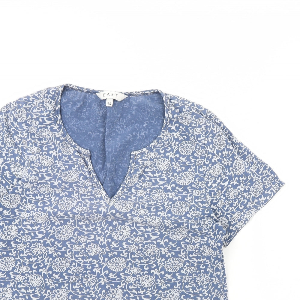 EAST Womens Blue Fair Isle  Basic Blouse Size 14