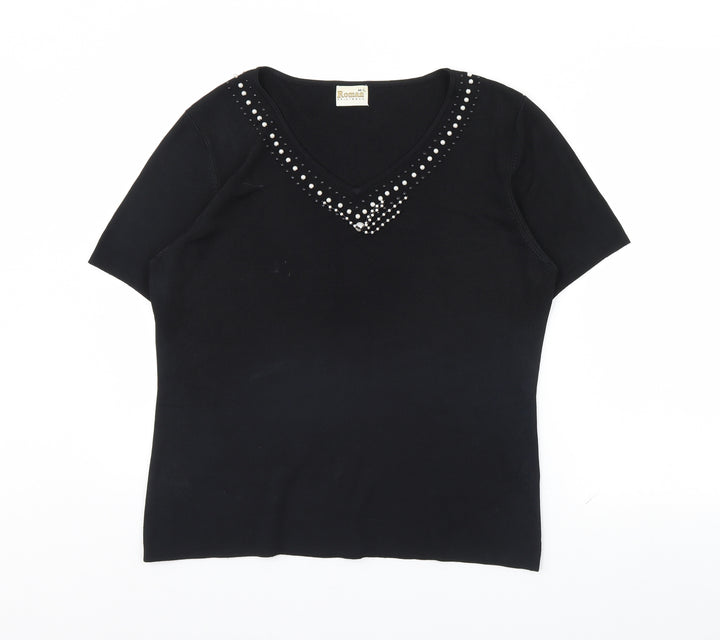 Roman Womens Black Pullover Jumper Size M