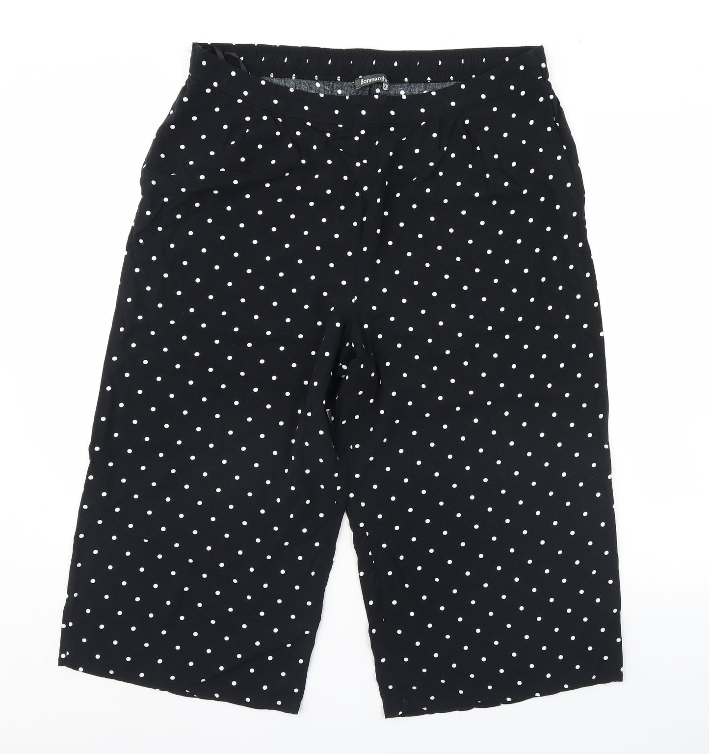 Bonmarché Womens Black Polka Dot  Cropped Trousers Size 16 L20 in