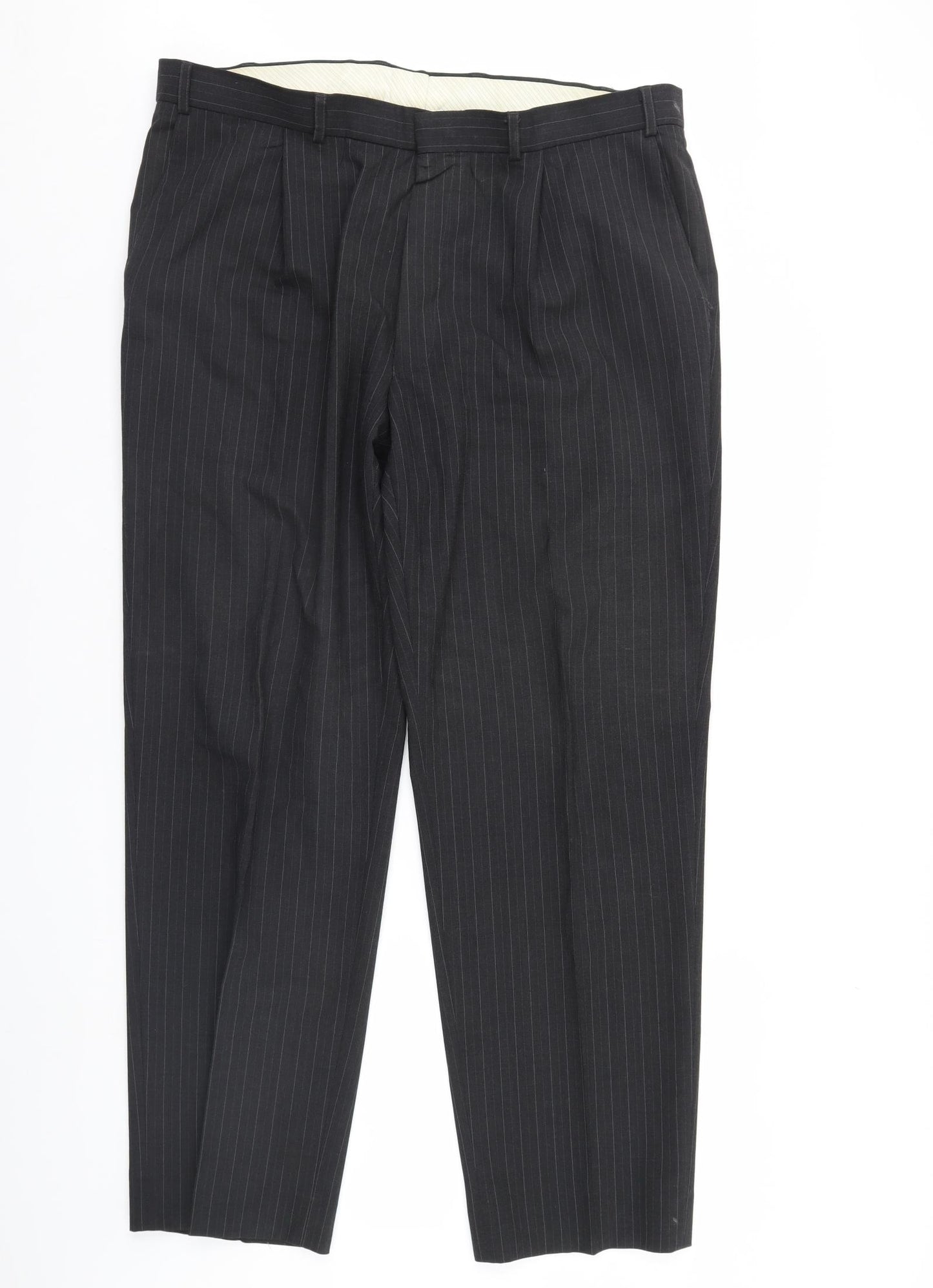 M&s Mens Black Striped  Trousers  Size 40 L31 in