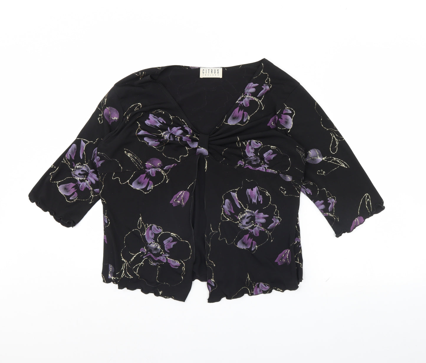 Citrus Womens Black Floral  Basic Blouse Size 16