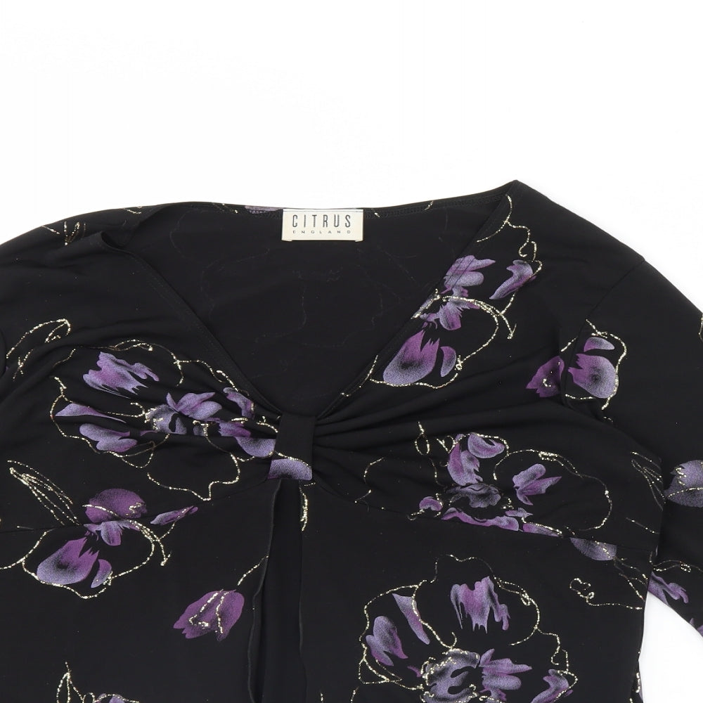Citrus Womens Black Floral  Basic Blouse Size 16