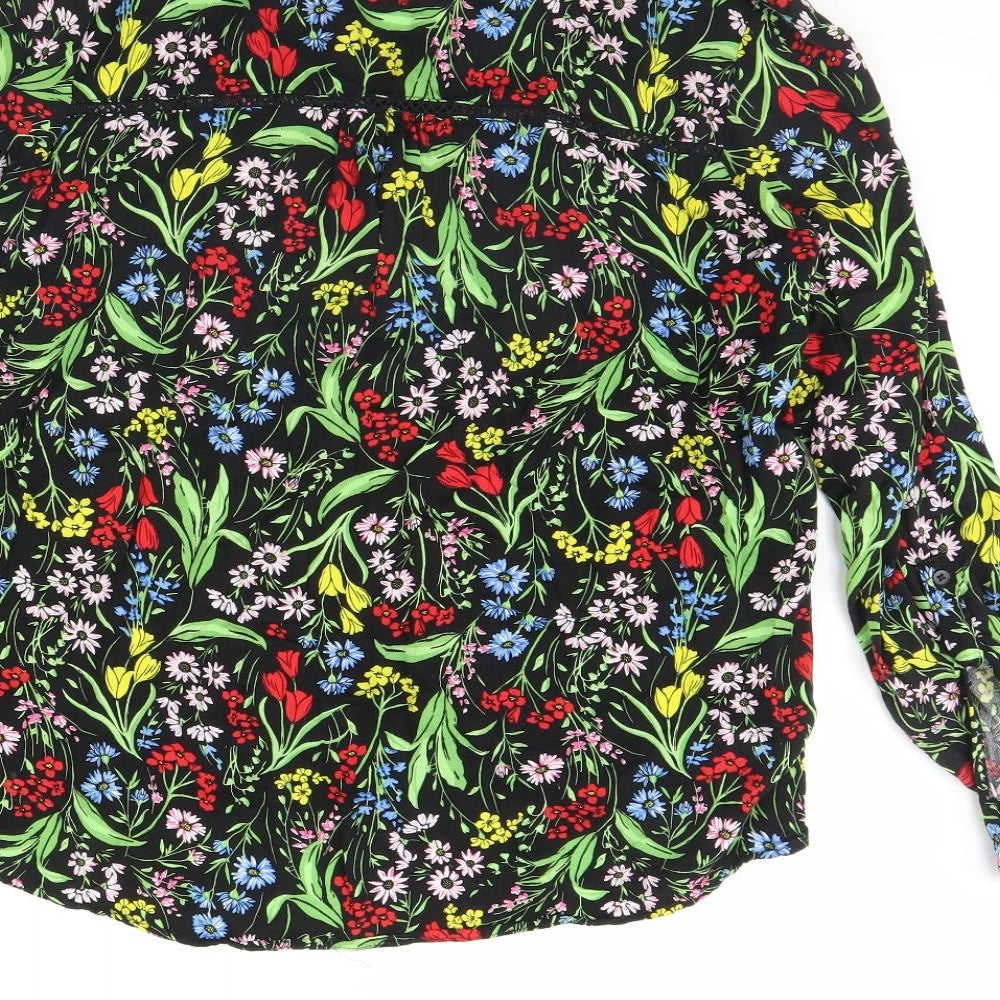 F&F Womens Black Floral  Basic Button-Up Size 16