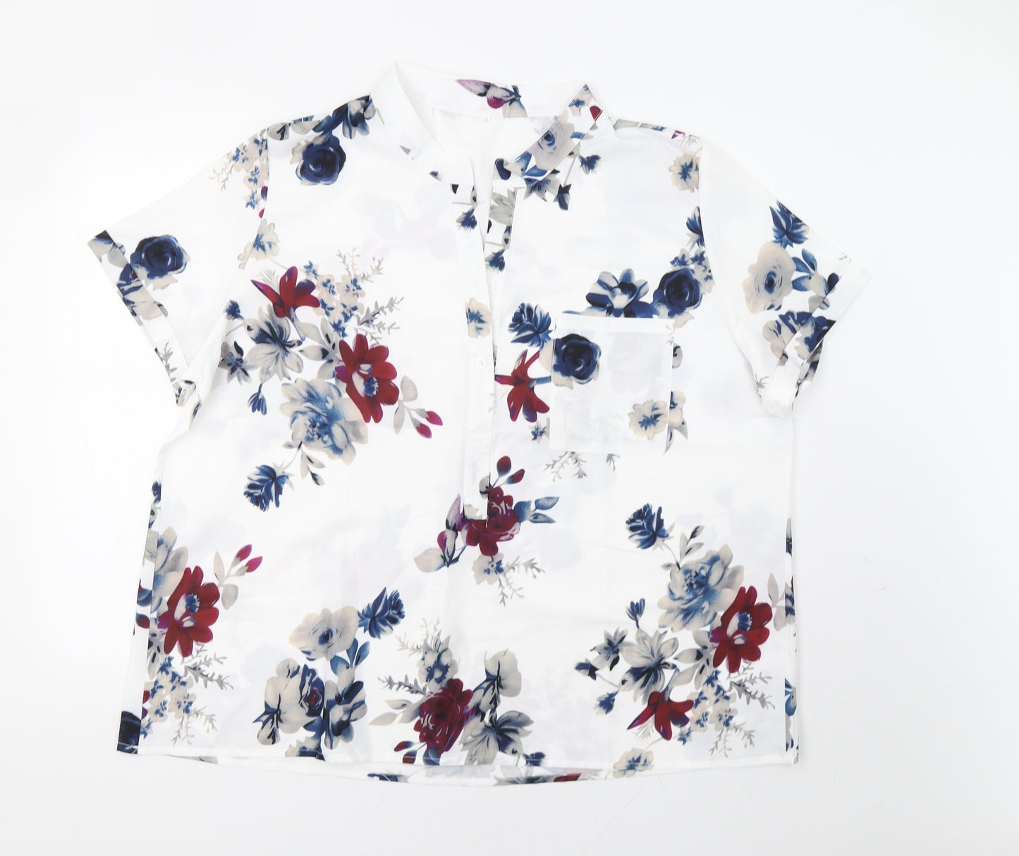 Preworn Womens White Floral  Basic Button-Up Size 3XL