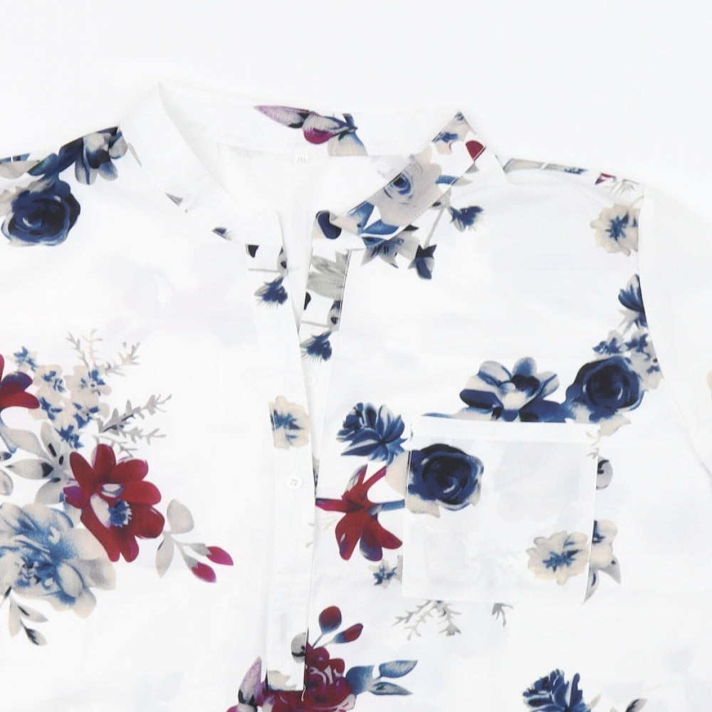 Preworn Womens White Floral  Basic Button-Up Size 3XL