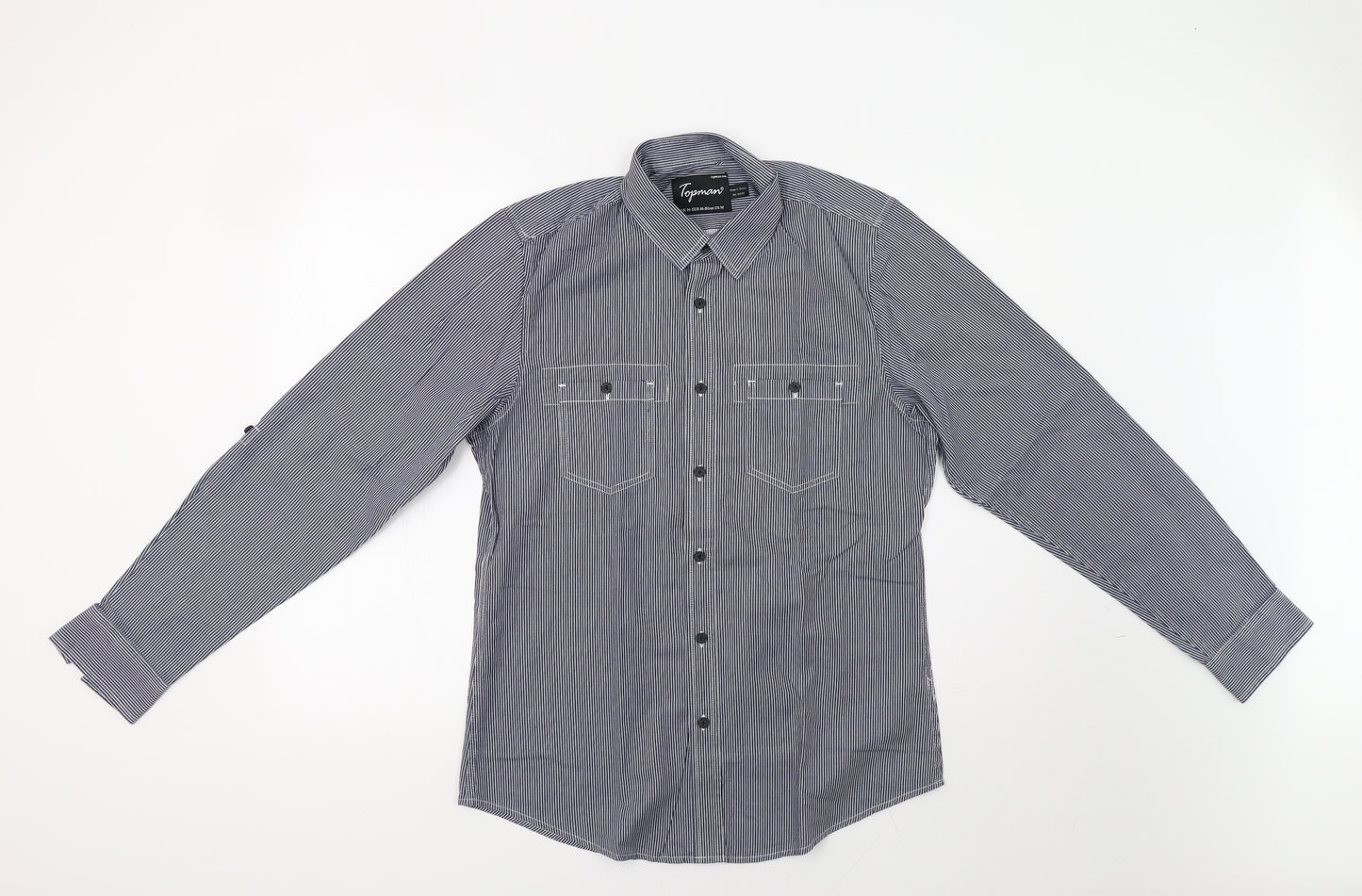 Topman Mens Blue Striped   Button-Up Size M