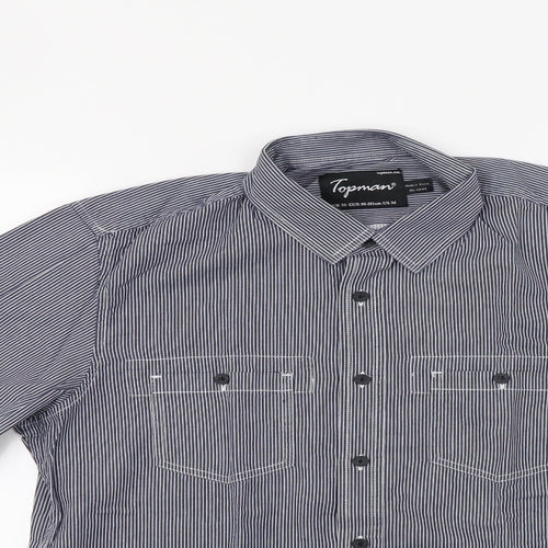 Topman Mens Blue Striped   Button-Up Size M