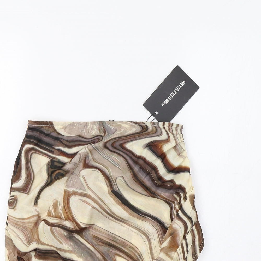 Pretty Little Thing Womens Beige Geometric  Mini Skirt Size 6