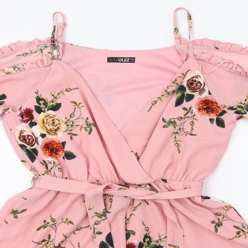 Quix Womens Pink Floral  Playsuit One-Piece Size 12