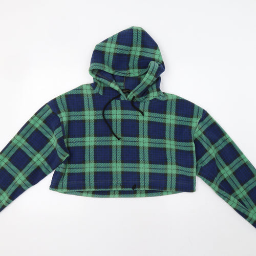 I SAW IT FIRST Womens Green Check  Pullover Hoodie Size 8