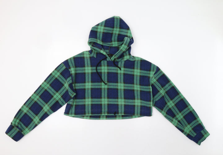 I SAW IT FIRST Womens Green Check Pullover Hoodie Size 8