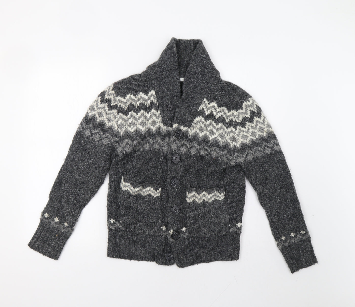 Primark Womens Grey Fair Isle  Cardigan Jumper Size M