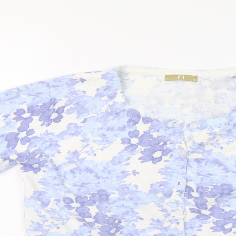 TU Womens Blue Floral  Cardigan Jumper Size 16