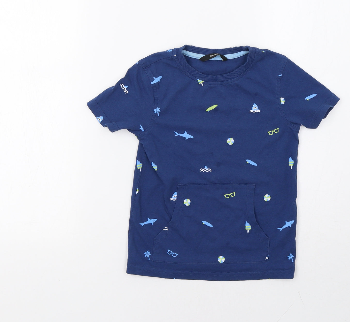 George Boys Blue   Basic T-Shirt Size 4-5 Years  - Shark Print