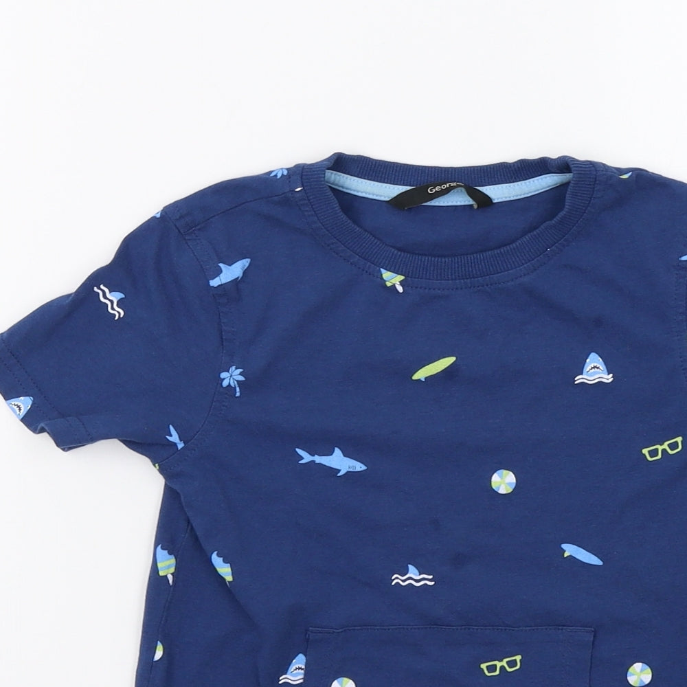 George Boys Blue   Basic T-Shirt Size 4-5 Years  - Shark Print