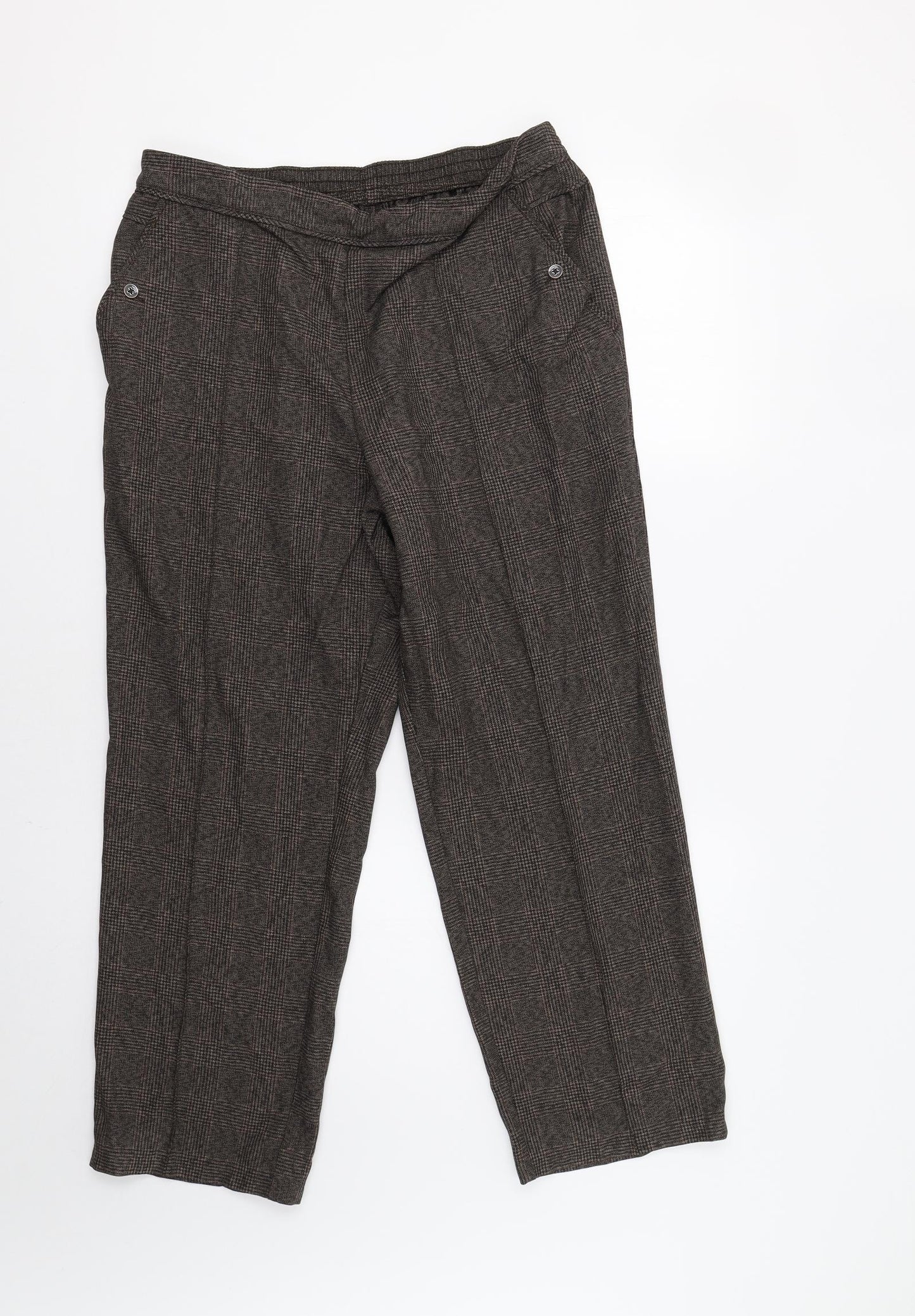 M&S Womens Brown Check  Trousers  Size 14 L26 in