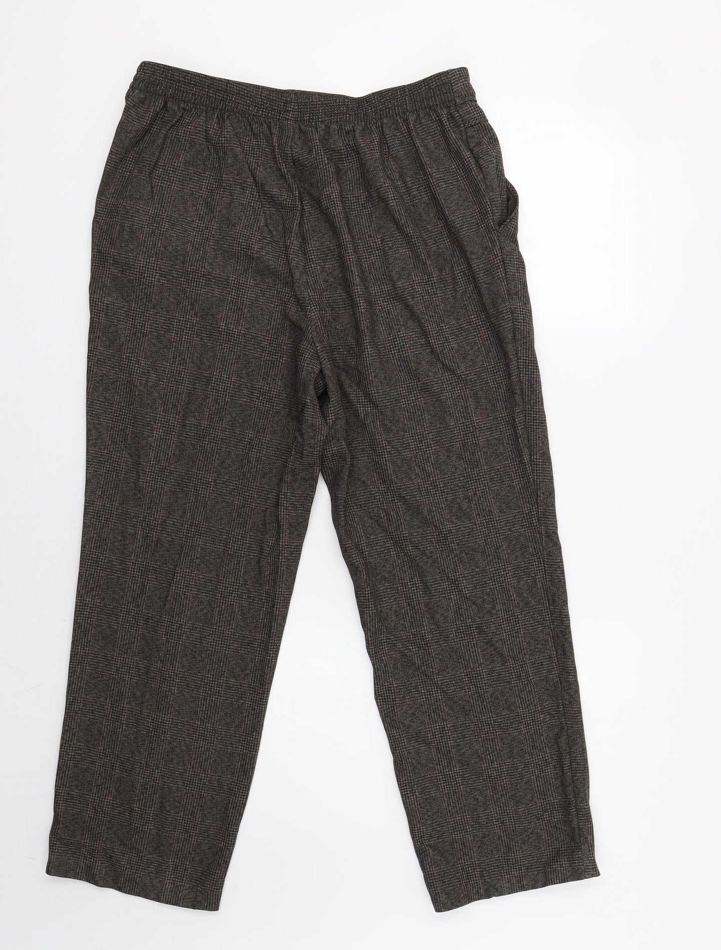 M&S Womens Brown Check  Trousers  Size 14 L26 in