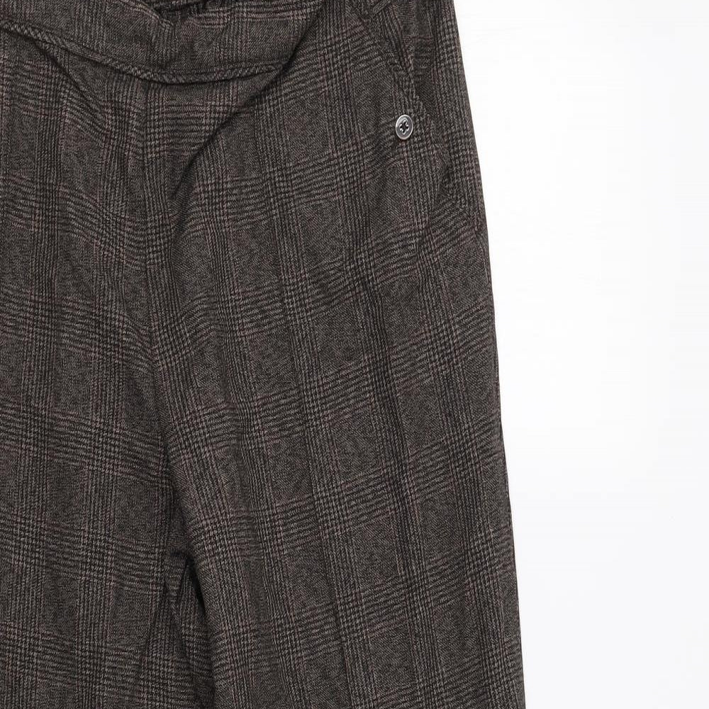 M&S Womens Brown Check  Trousers  Size 14 L26 in