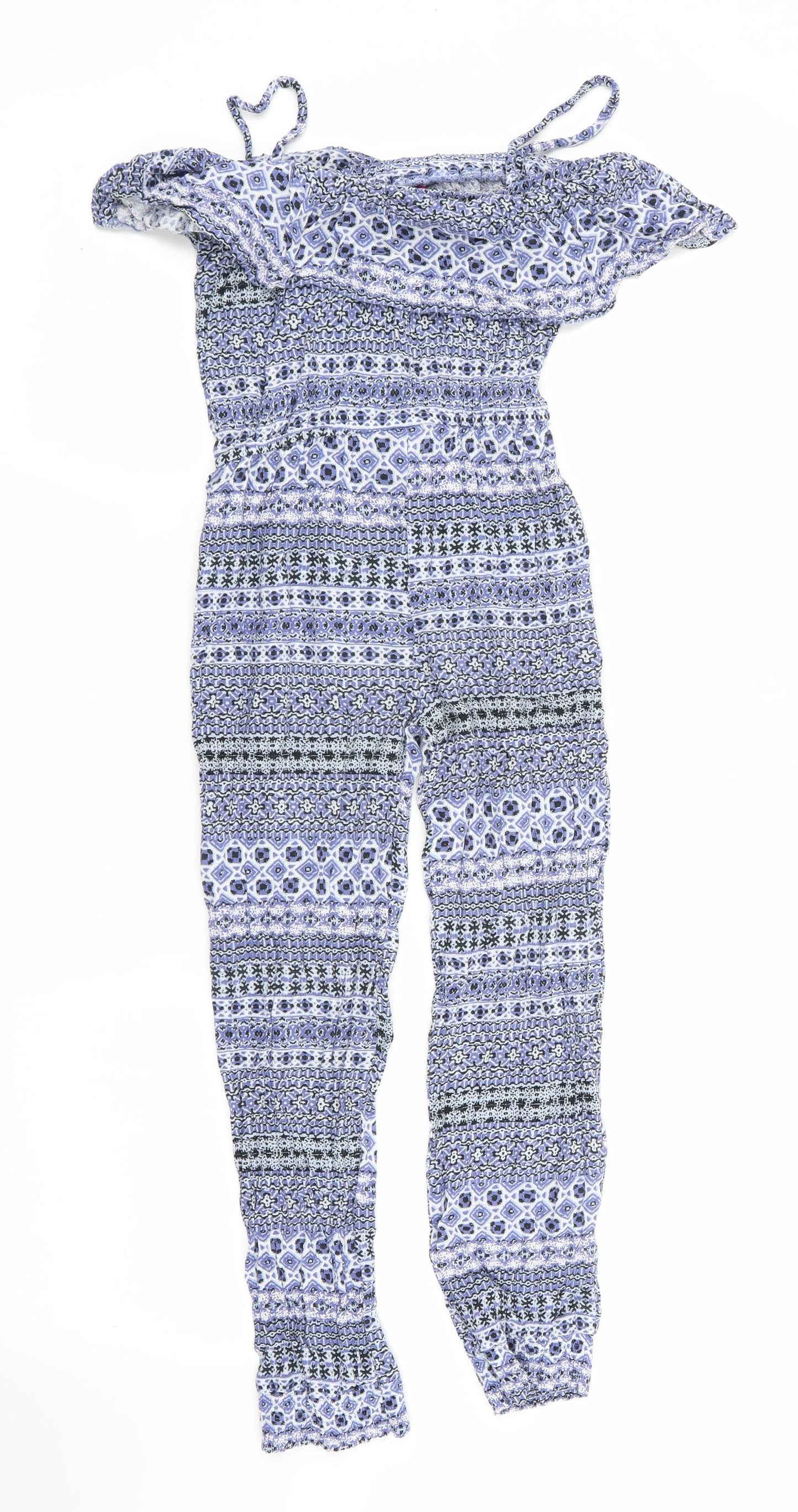 Young Dimension Girls Blue Floral  Jumpsuit One-Piece Size 8-9 Years