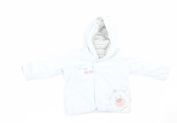 Marks and Spencer Boys Blue Animal Print Basic Coat Coat Size 3-6 Months - Beware of the Bear