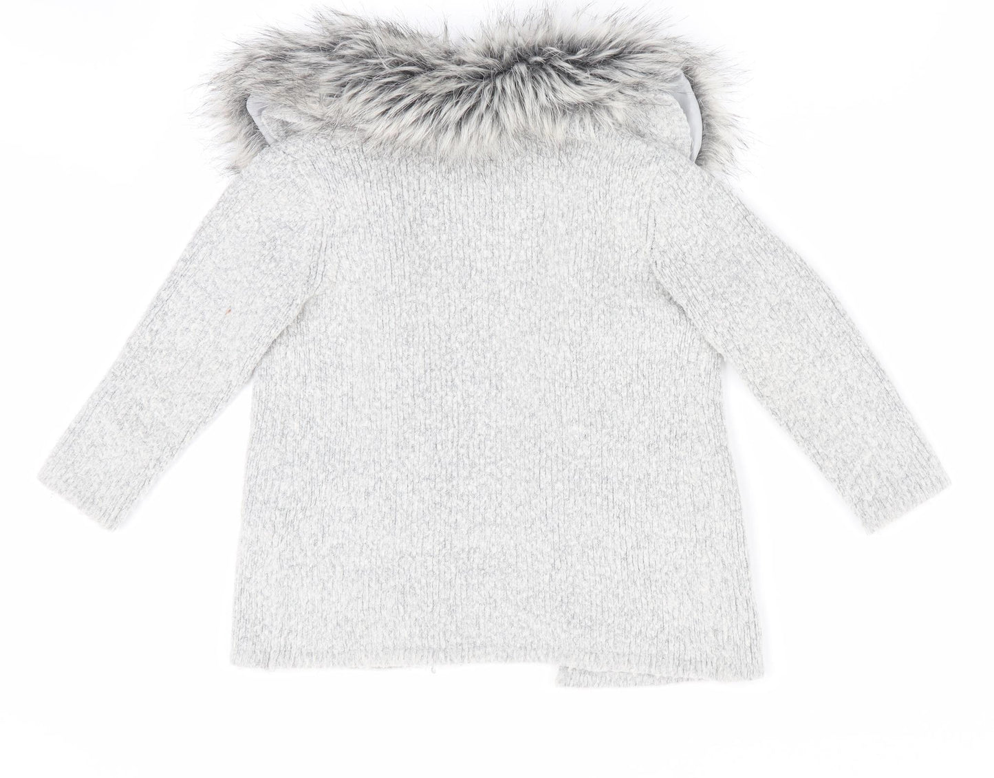 Primark Girls Grey   Cardigan Jumper Size 4-5 Years  - Faux Fur Trim