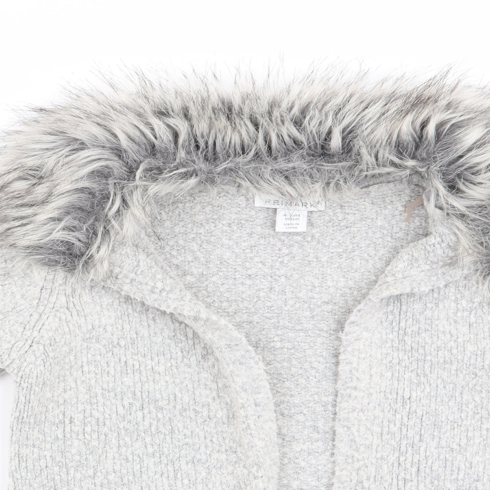 Primark Girls Grey   Cardigan Jumper Size 4-5 Years  - Faux Fur Trim