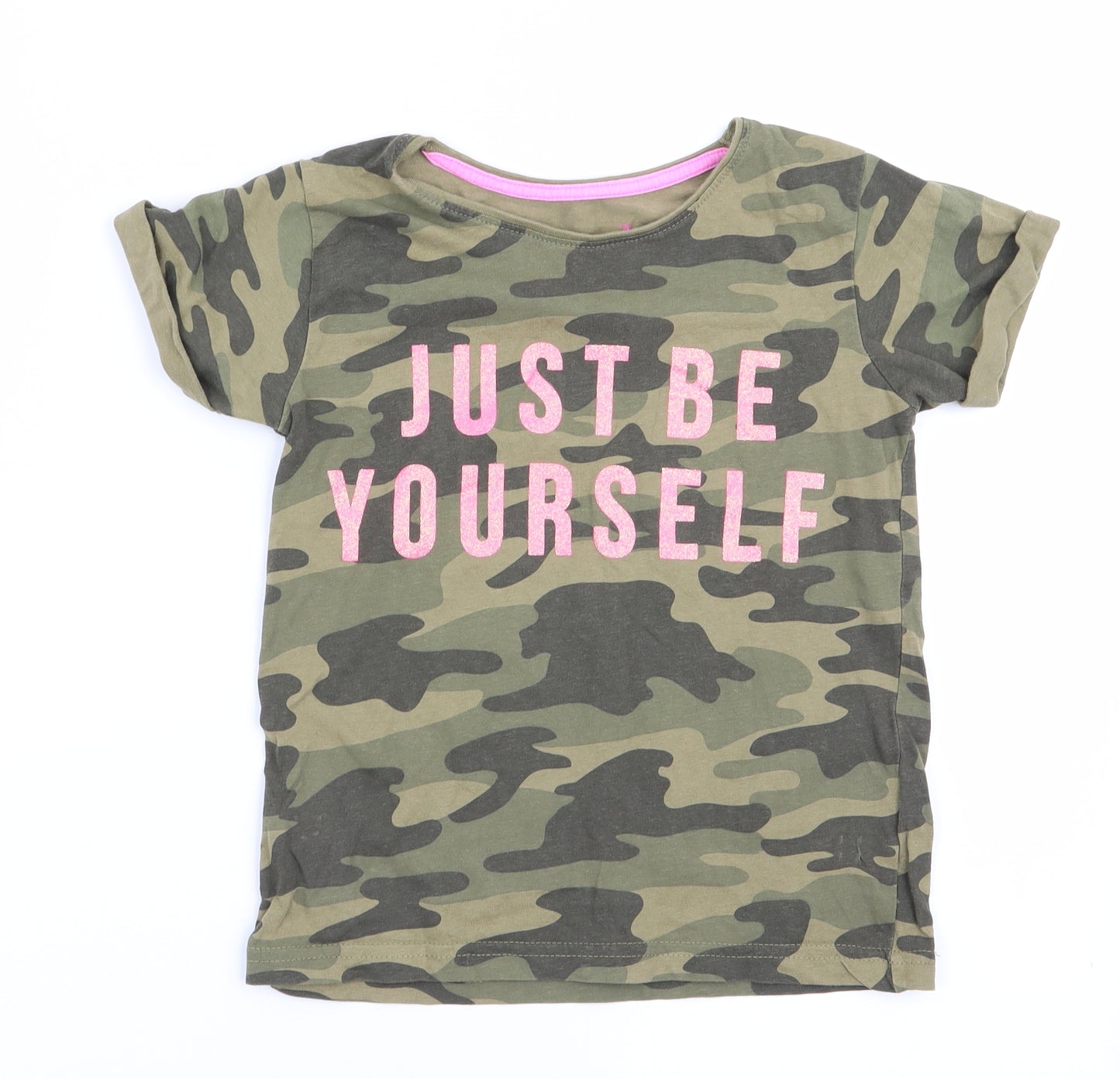 Primark Girls Green Camouflage  Basic T-Shirt Size 7-8 Years  - just be yourself