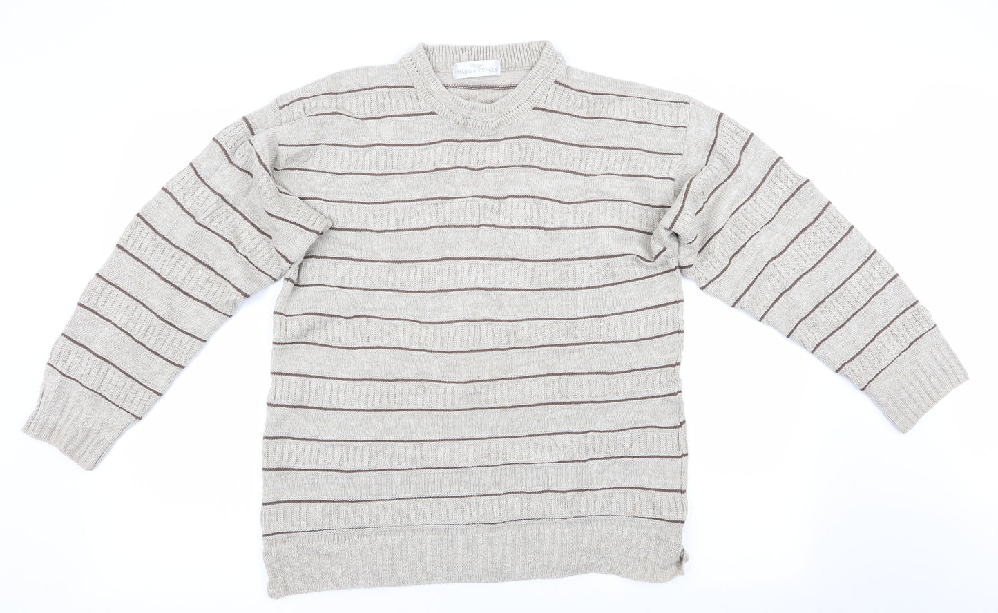Marks and Spencer Mens Beige Striped  Pullover Jumper Size M