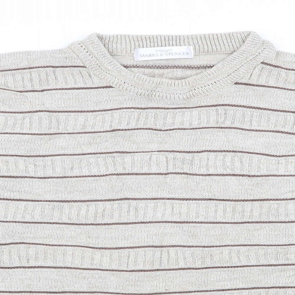 Marks and Spencer Mens Beige Striped  Pullover Jumper Size M